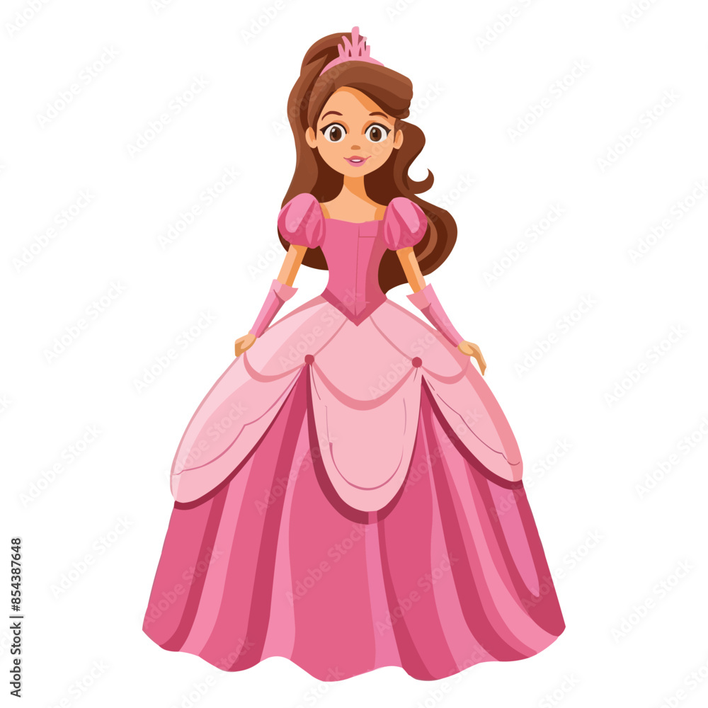 Cartoon beautiful princess in Pink dress isolated on white solid background Cartoon beautiful princess in Pink dress isolated on white solid background