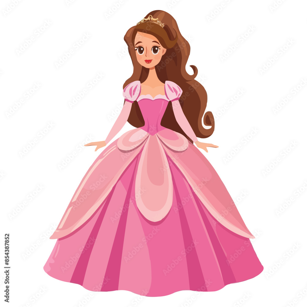 Cartoon beautiful princess in Pink dress isolated on white solid background Cartoon beautiful princess in Pink dress isolated on white solid background