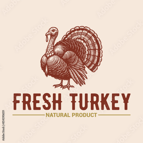 Turkey farm vintage logo design vector photo