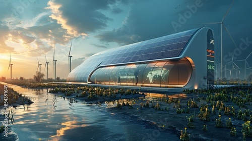 A sleek renewable energy research lab developing advanced solar and wind technologies 