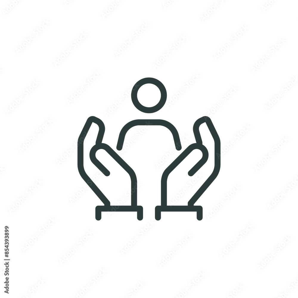 Thin Outline Icon Two Hands Holding Figurine Man or Hands Hugging Person Symbol. Line Sign Gesture Compassion Support, Protect Care helping, Caring Hands Vector Isolated Pictogram on White Background. Thin Outline Icon Two Hands Holding Figurine Man or Hands Hugging Person Symbol. Line Sign Gesture Compassion Support, Protect Care helping, Caring Hands Vector Isolated Pictogram on White Background.
