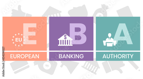 EBA. EUROPEAN BANKING AUTHORITY acronym. Concept with keyword and icons. Flat vector illustration. Isolated on white.