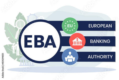 EBA. EUROPEAN BANKING AUTHORITY acronym. Concept with keyword and icons. Flat vector illustration. Isolated on white.