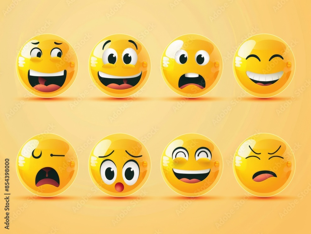 Obraz premium Vector illustration. A set of emoticons. A package of emoji icons. Funny yellow faces. Emoji Day