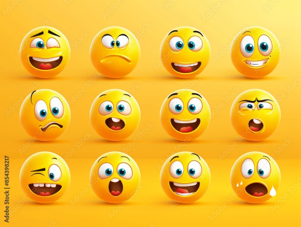Vector illustration. A set of emoticons. A package of emoji icons. Funny yellow faces. Emoji Day Vector illustration. A set of emoticons. A package of emoji icons. Funny yellow faces. Emoji Day