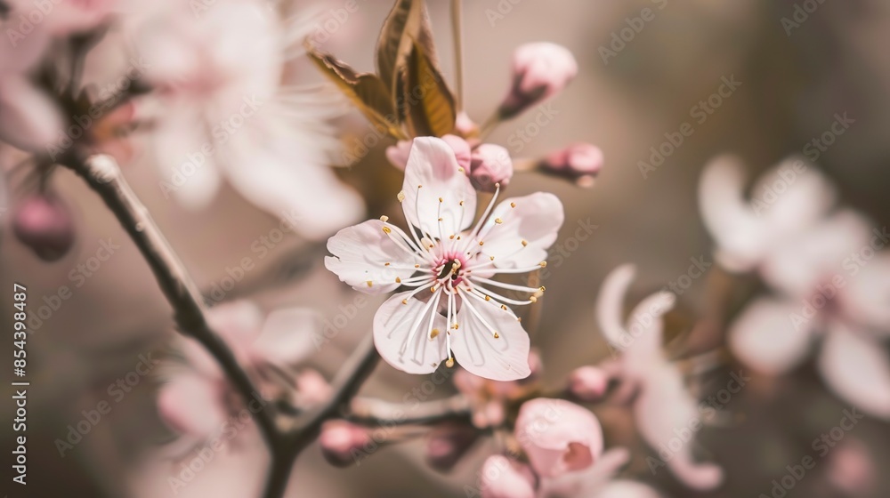 Spring cherry blossoms in full bloom, close focus on delicate pink petals, soft-focus orchard Spring cherry blossoms in full bloom, close focus on delicate pink petals, soft-focus orchard