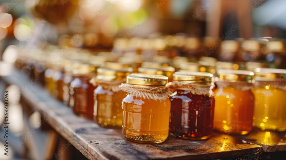Variety of Honey Jars with Different Flavors for Food Marketing and Commercial Use Variety of Honey Jars with Different Flavors for Food Marketing and Commercial Use