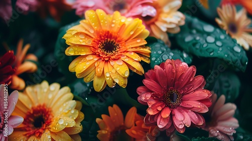 a close-up on bright, blooming flowers, capturing intricate details and vivid colors