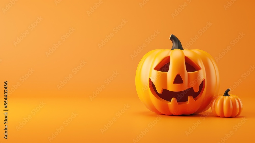 Cute Halloween day pumpkin icon on isolated clean orange background banner wallpaper. AI generated image Cute Halloween day pumpkin icon on isolated clean orange background banner wallpaper. AI generated image