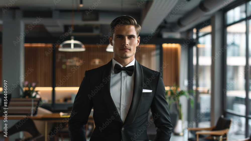 Male business man in a tuxedo in the office Male business man in a tuxedo in the office