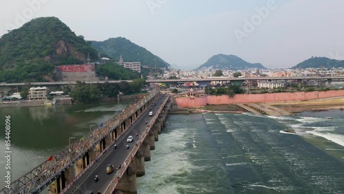 Historic Prakasam barrage over river Krishna in Andhra Pradesh state, India photo