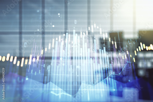 Wallpaper Mural Multi exposure of virtual abstract financial diagram on a modern furnished office interior background, banking and accounting concept Torontodigital.ca