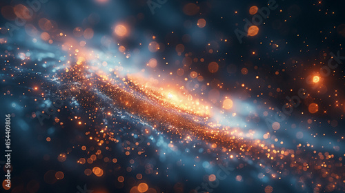 A cosmic scene with glowing particles and ethereal light. The quantum field.