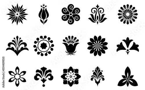 Flowers icon set. Flowers isolated on transparent background. Flowers in modern simple. Cute round flower plant nature collection. Vector illustrator