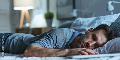A man is sleeping on a bed
