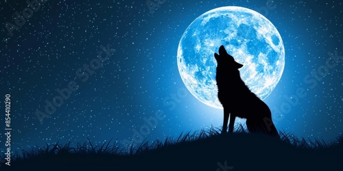 Wallpaper Mural A wolf howls at the moon. The background is a starry night sky. Torontodigital.ca