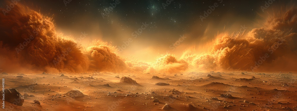 Obraz premium Sandstorms swirling in the distance, adding a sense of danger and chaos.