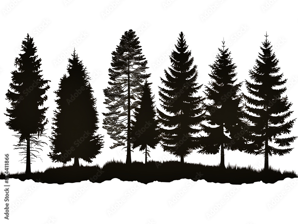 Obraz premium silhouettes of pine forest on a white background