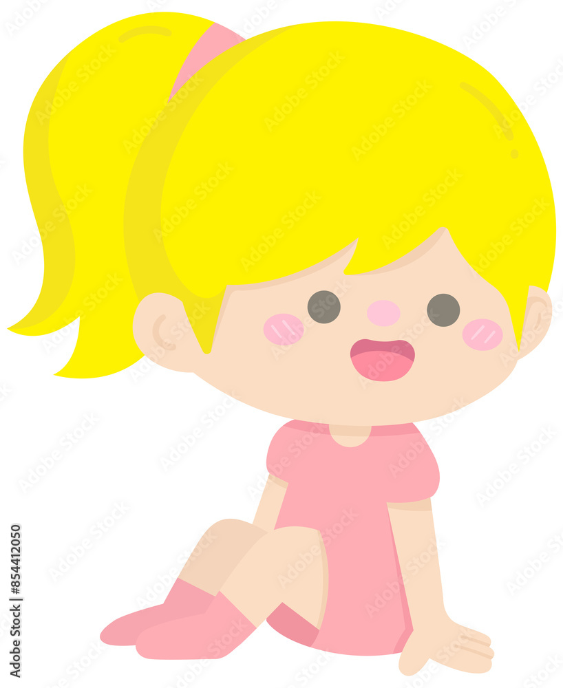 Cute girl sitting in Children Style Cartoon illustration Cute girl sitting in Children Style Cartoon illustration