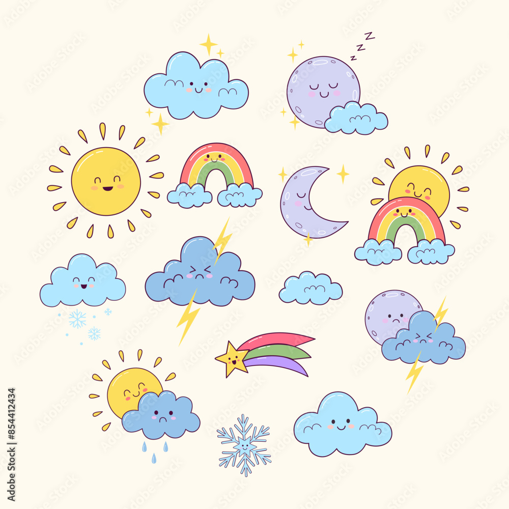 cute cartoon weather elements illustration set cute cartoon weather elements illustration set