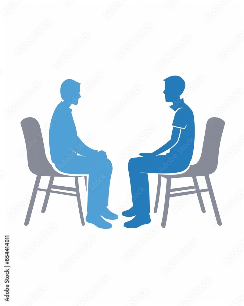 Vector illustration of two people sitting face-to-face in conversation. Concept of communication, meeting, or psychological therapy. Vector illustration of two people sitting face-to-face in conversation. Concept of communication, meeting, or psychological therapy.