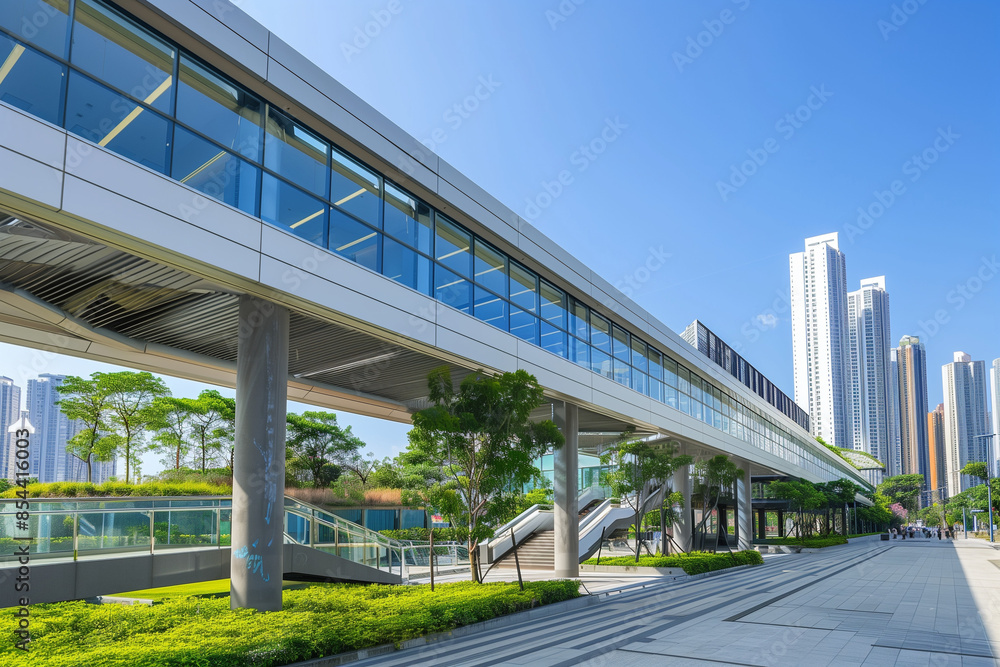Modern Elevated Walkway in City Modern Elevated Walkway in City