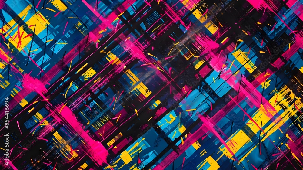 Mesmerizing Prismatic Plaid of Dazzling Colors Interlocking on Enigmatic Black Canvas Mesmerizing Prismatic Plaid of Dazzling Colors Interlocking on Enigmatic Black Canvas