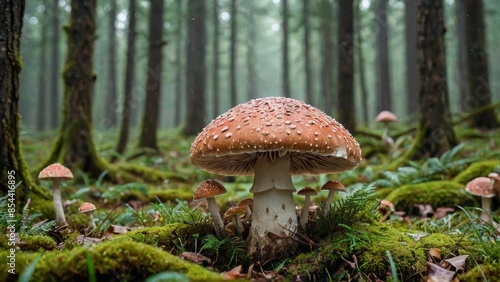 Mushrooms in a Forest.