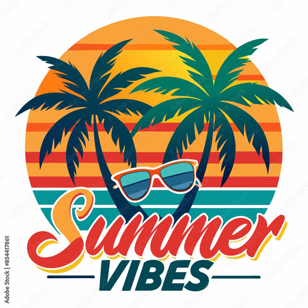 Summer Vibes with Palm Trees and Sunglasses t shirt design