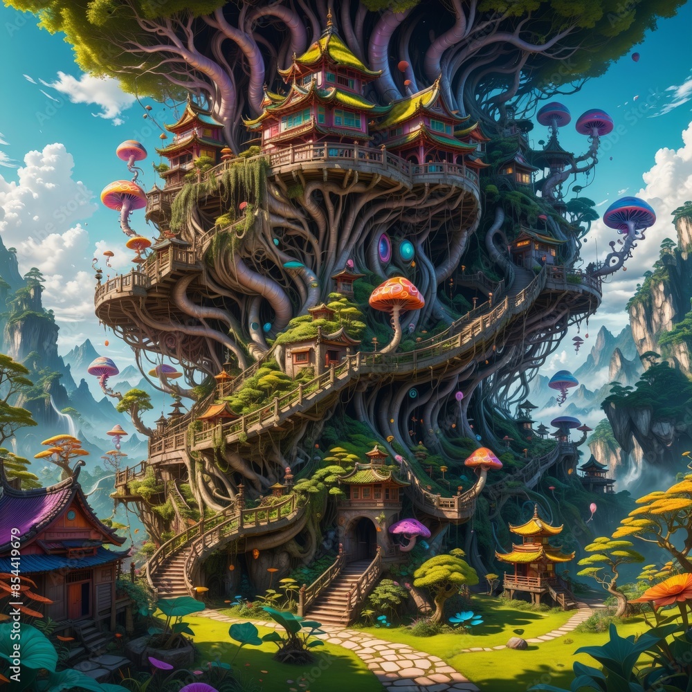 Obraz premium Fantasy Treehouse Village.