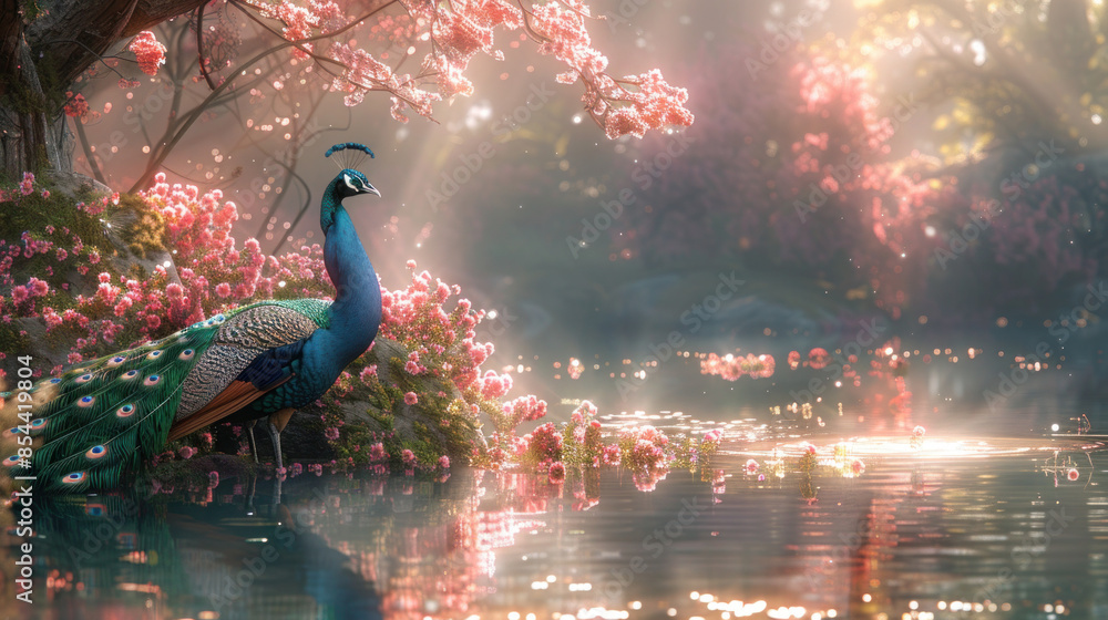 A beautiful peacock in different natural settings A beautiful peacock in different natural settings