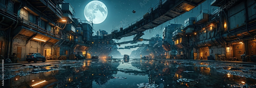 Futuristic Cityscape at Night. Futuristic Cityscape at Night.