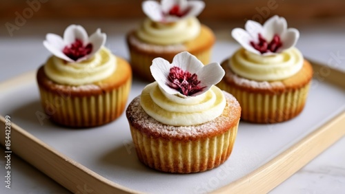  Delicate cupcakes adorned with edible flowers ready to delight