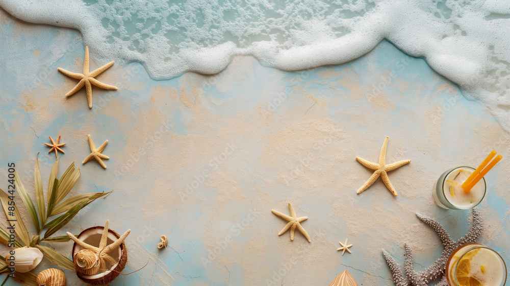 Tropical Paradise: Seafoam, Starfish, and Coconut Cocktails on a Sunny Beach Tropical Paradise: Seafoam, Starfish, and Coconut Cocktails on a Sunny Beach