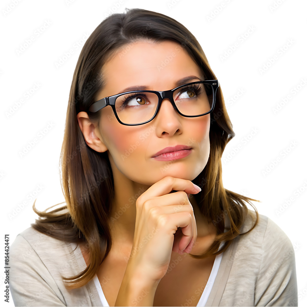 woman with glasses thinking transparent background woman with glasses thinking transparent background