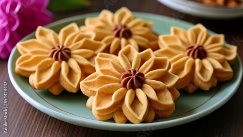  Delicate dessert artistry  A plate of flowershaped pastries photo