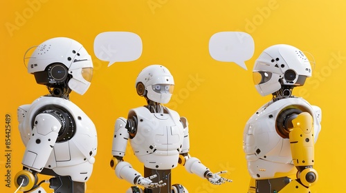 Three advanced AI robots conversing, demonstrating humanoid interaction. © Ben Kuang