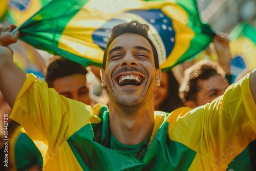 portrait of a Brazilian ethnic diverse people celebrating  photo