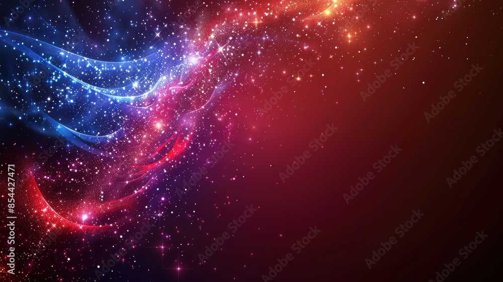 Fototapeta premium Vibrant abstract cosmic background with red and blue swirling nebulae and bright stars in outer space, perfect for creative and artistic designs.