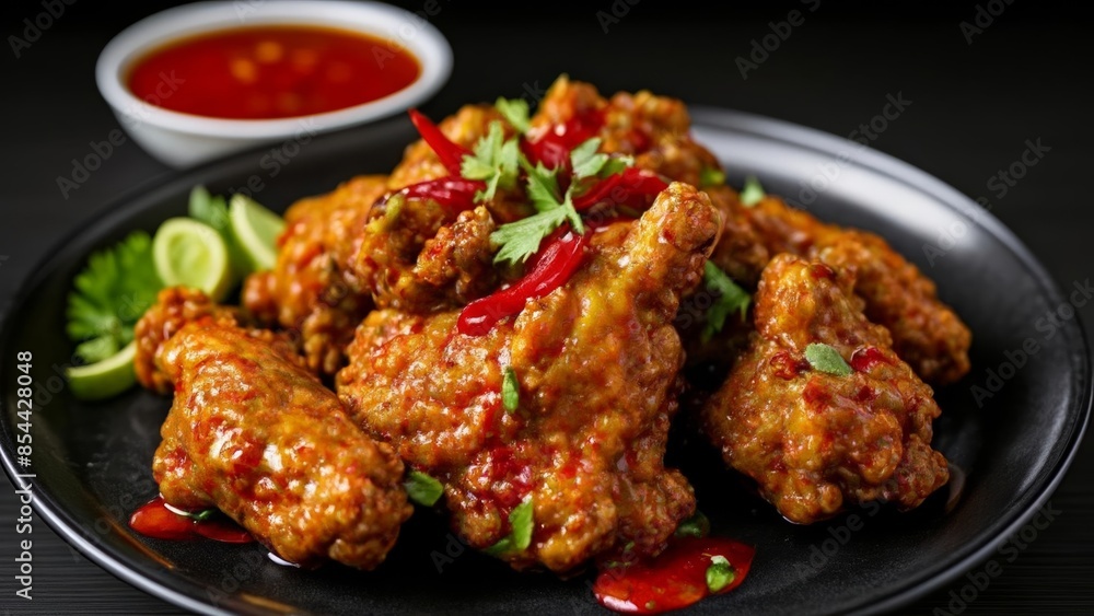 Crispy spicy and flavorful chicken wings ready to be savored Crispy spicy and flavorful chicken wings ready to be savored
