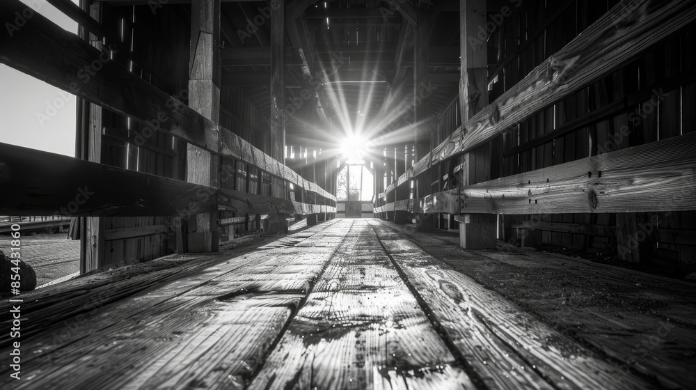 Symmetrical Rustic Charm in Monochrome with Vibrant Colors and Lens Flare Symmetrical Rustic Charm in Monochrome with Vibrant Colors and Lens Flare