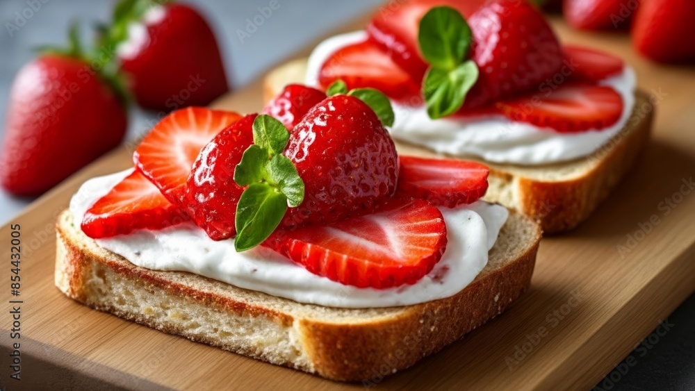 Deliciously fresh strawberry toast ready to be savored Deliciously fresh strawberry toast ready to be savored