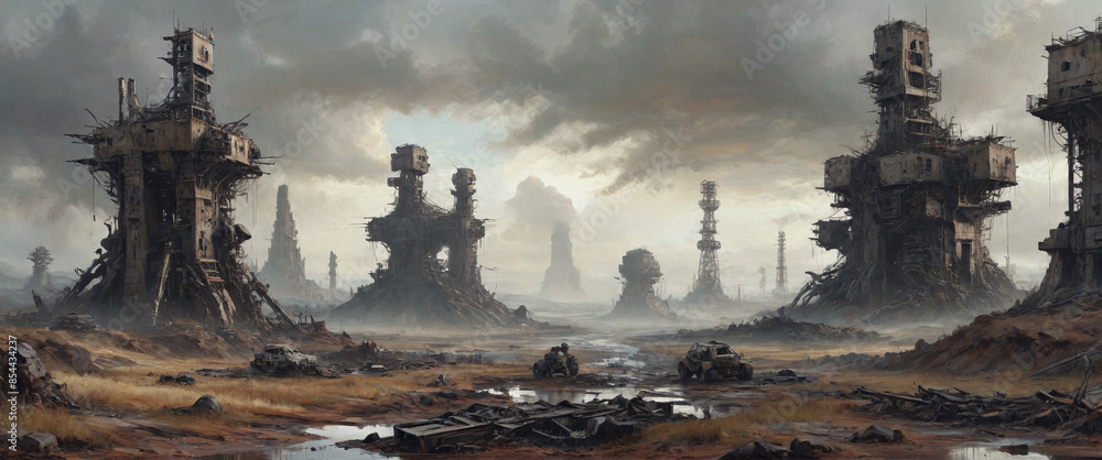 Thick oil layers depict a dystopian world dominated by AI, with ...
