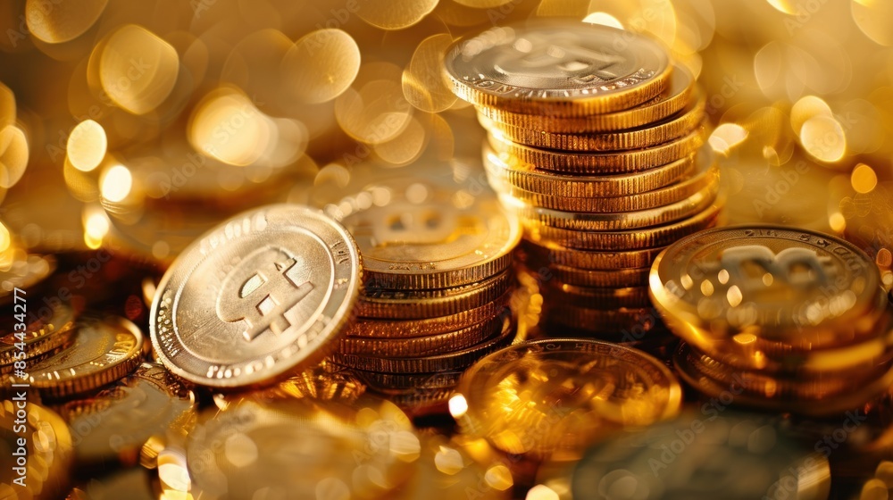 A large pile of shiny gold coins stacked in a neat pyramid shape, symbolizing the concept of investment and financial growth The golden hue of the coins reflects light beautifully, creating a sense A large pile of shiny gold coins stacked in a neat pyramid shape, symbolizing the concept of investment and financial growth The golden hue of the coins reflects light beautifully, creating a sense