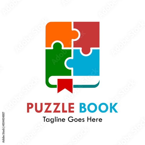 Puzzle book design logo template illustration