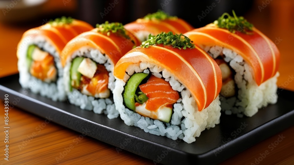 Delicious sushi rolls ready to be savored Delicious sushi rolls ready to be savored
