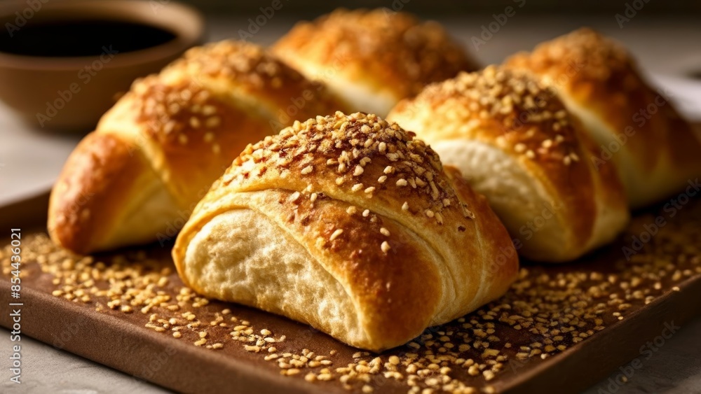 Deliciously baked goldenbrown pastries with sesame seeds Deliciously baked goldenbrown pastries with sesame seeds