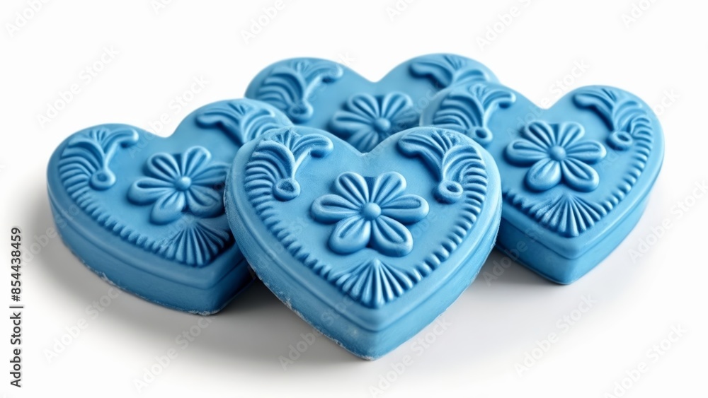 Elegant blue soap hearts with floral designs Elegant blue soap hearts with floral designs