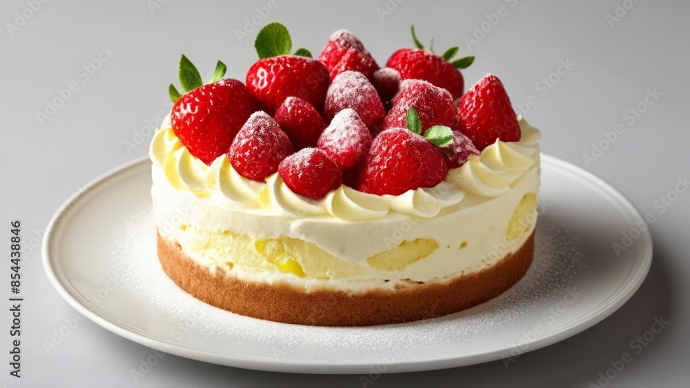 Deliciously fresh strawberry cake ready to be savored Deliciously fresh strawberry cake ready to be savored
