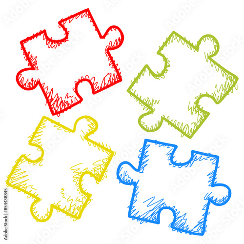 Jigsaw Puzzle Pieces Doodle Autism Art Vector Illustration